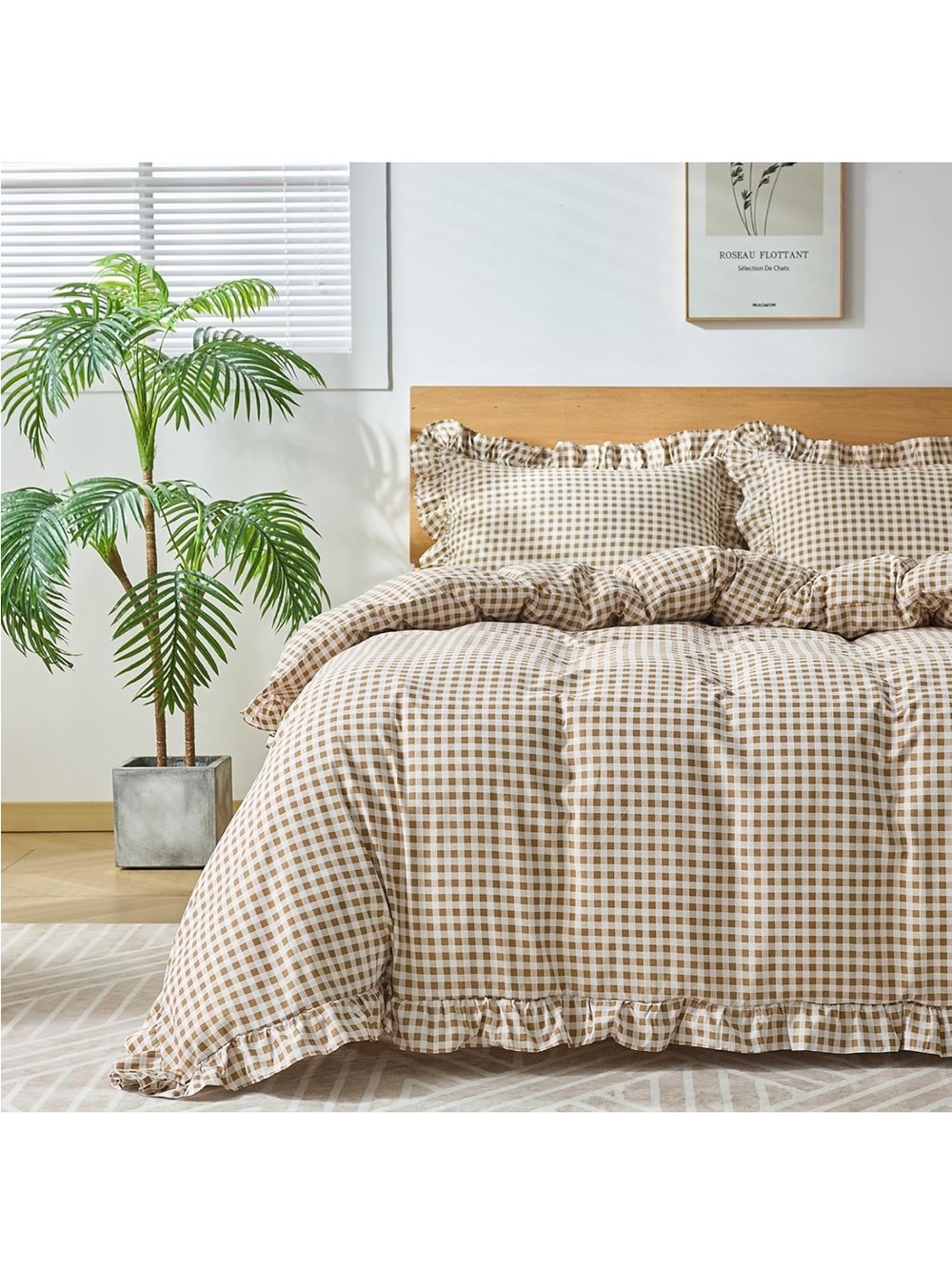 NEW Gingham Duvet Cover Twin Size, 2 Pieces Soft Breathable Microfiber Plaid